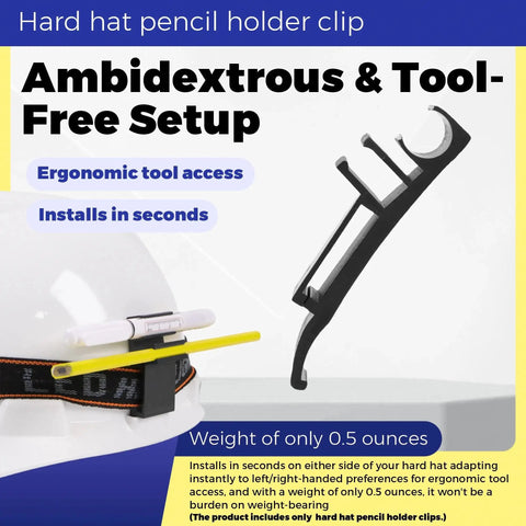 2 Pack Hard Hat Pencil Clip 3 In 1 Attachment For Carpenter Pencils Markers And Headlamp Bands Rugged Nylon Accessory shown on hard hat