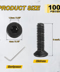 Heavy Duty M2x8 Flat Head Socket Cap Screws 100 Piece Set Carbon Steel Grade 10.9 Hex Drive Machine Bolts Full Thread, showing sizes of 8mm length and 1.3mm hex.
