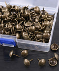 300 Piece Antique Bronze Upholstery Tacks 9/16 Inch Round Head Furniture Nails in clear box for DIY crafting and quick home fixes.