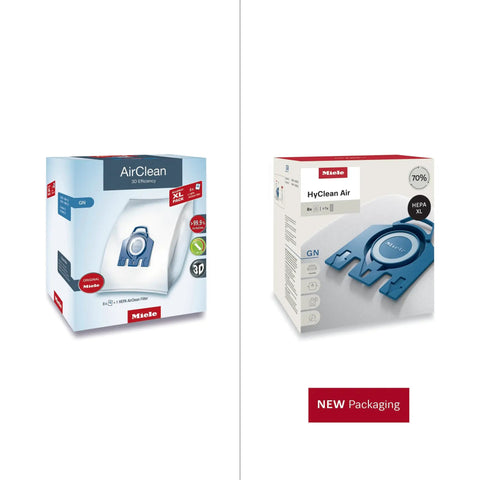 HyClean GN Air Vacuum Bags For Complete C2 And C3 Canisters, Allergy XL Pack with boxes showcasing packaging design