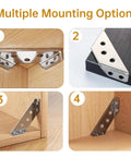 Multiple mounting options for 20 Pcs Stainless Steel Corner Connectors And Triangle Brackets For Wood Furniture Shelves Cabinets And Desks Includes Screws Heavy Duty Metal Brackets For Tables And Chairs With Wobble Free Low Profile Mounts For Strong Frame Support