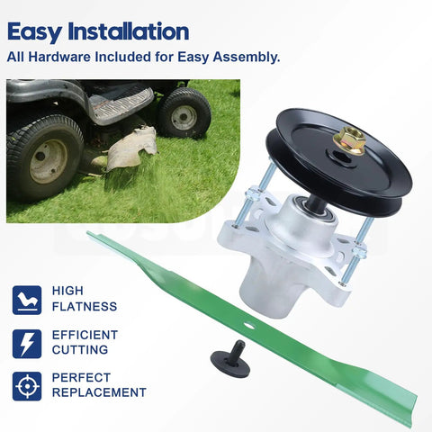 Three Pack Spindle Assembly Kit With Spindle Pulley Idler Pulley And Half Inch By 142 Blades For Toro TimeCutter 50 Inch MX5060 SS5000 Mower Decks