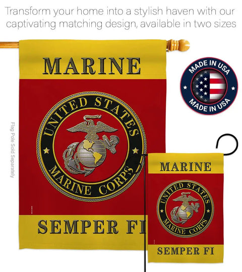 Semper Fi Two Sided Garden Flag For Lawn And House Decor 13 By 18.5 Inches Weatherproof Polyester Banner For Marine Corps Veterans