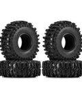 S5 1.0 Inch Cling On Tires Set 64mm Tall By 24mm Wide For TRX4M SCX24 1 18th And 1 24th Scale RC Crawlers With Ultra Sticky Compound And Aggressive Tread Pattern Includes Four 15g Tires Compatible With Silicone Inserts 1062, showing four black tires stacked with aggressive tread pattern and INJORA branding.