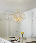 Dope Crystal Chandelier Pendant Flush Mount Light With Gold Finish in modern kitchen with glass crystals
