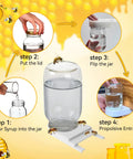 Diagram showing steps to use Six Pack Front Bee Feeders For Hives Beehive Entrance Feeder With Perforated Lids Fits Standard Mason Jars