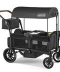 All-Terrain Wagon Stroller For Two Kids Kid-Friendly Foldable Outdoor Beach Wagon With Removable Canopy Adjustable Push And Pull Handle Footwell And Large Storage Dual Seats Ideal For Park Travel And Family Trips Black