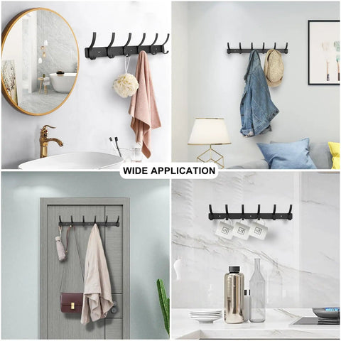 Wall Mounted Coat Rack With 6 Heavy Duty Hooks For Coats Hats Towels Purses Robes 2 Pack Tough As Nails Black Metal Backplate Durable Wall Hanger For Entryway Hallway Bedroom