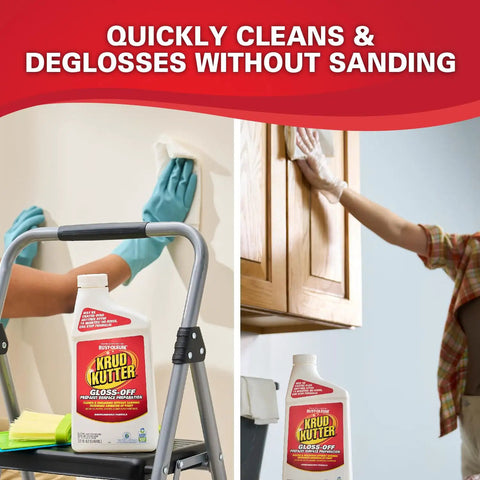 Prepaint Surface Prep Cleaner For Cabinets Trim Doors And Furniture No Sanding Needed Removes Dirt Grease And Gloss For Superior Paint Adhesion 32 Oz Deglosser on step ladder