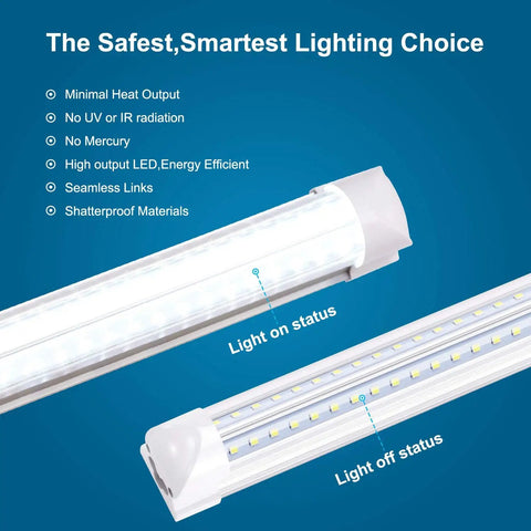 8 Foot LED Shop Light Fixture With T8 Linkable Design, Plug And Play 100W 6000K Daylight Brightness, No Flicker Fluorescent Tube