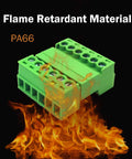 8 Pin 3.81mm Pitch Screw Terminal Block Connector with PA6 flame retardant housing and visible flames, quick connector for 28 16 AWG wire.