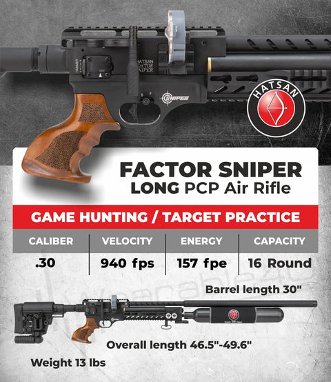 Factor Sniper Long 30 Caliber PCP Side Lever Air Rifle Bundle With Pellets And Targets Ambidextrous Reversible Charging Handle