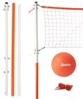 Go To Backyard Volleyball Kit For Ultimate Family Fun Easy Setup Portable Outdoor Recreation Gear With Sturdy Pvc Poles And No Fuss Design featuring poles, net, orange ball, and stakes.