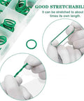 Front view of rubber O-ring kit, 270-piece metric assortment in storage box; green rings shown with stretched-ring close-up.