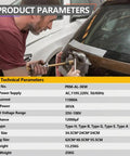 Man using Pro Grade 3000W Spot Weld Dent Puller Kit on car aluminum panel with specs table visible