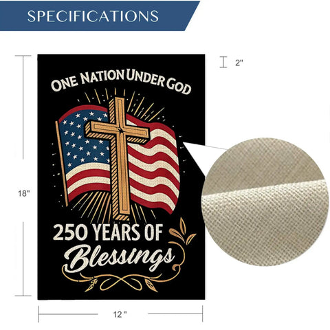 Blessings America Garden Flag 12x18 Burlap Double Sided All American Patriotic Cross Design With American Flag One Nation Under God