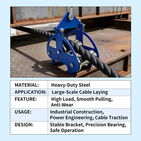 Beefy Heavy Duty Steel Cable Puller Sheave For Large Scale Cable Laying Industrial Grade Pulley With Smooth High Load Wire Pulling Tool