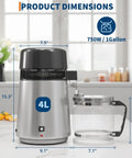 Top Shelf Countertop Water Distiller Full One Gallon Capacity Solid Stainless Steel Build With Glass Pitcher Straight Up Pure Desktop Unit dimensions on a kitchen countertop.