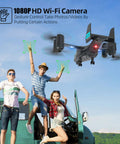 Military RC Helicopter with Live Camera for Adults 14 Plus in flight, capturing group of friends near vintage van during day