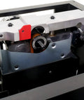 Close-up view of the Workhorse Cabinet Tablesaw Boasting A Beefy 7.5Hp Motor integrated motor and dust collection gear.