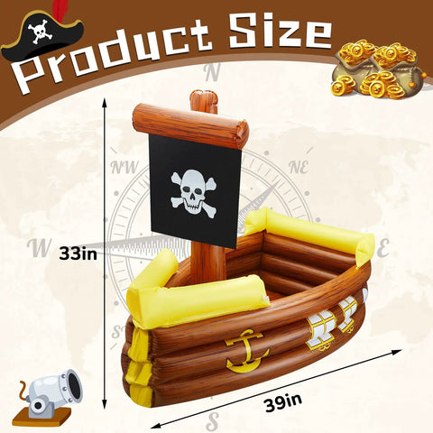 Inflatable Pirate Ship Cooler For Pool Parties And Gasparilla Decor, Food Tray And Beverage Holder, 33x39 inches PVC