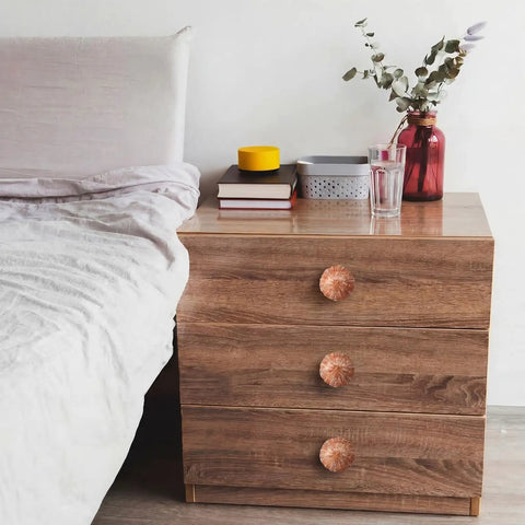 Nightstand with Boho Wood Dresser Knob Set With 10 Screws And Small Wrench Dense Leaf Pattern Resin Cabinet Knobs