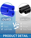 Comparison of blue silicone vacuum tubing hose for cars and trucks with standard black hose, highlighting key features.