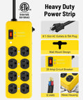 Beefy Heavy Duty 20 Amp Power Strip With 12 Gauge 6 Foot Extension Cord Metal Surge Protector 8 5 20R T Slot Outlets