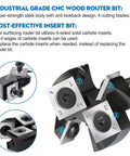 Close-up view of Pro Grade Spoilboard Surfacing Router Bit One Half Inch Shank One And One Half Inch Diameter Two And Two Carbide Inserts