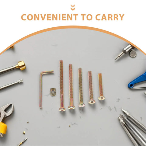 49Pc M6 Hex Socket Head Cap Screws And Barrel Nut Set, 40-80mm Lengths on gray background with tools