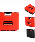 Heavy Duty Top Tier Bi Metal Hole Saw Kit Featuring 30 Piece Tool Set With 10 Inch Extension For No Sweat Wood Metal Pvc Aluminum Drilling Includes Dual Arbors Pilot Bits And Tool Shed Essentials, case design in red and black.