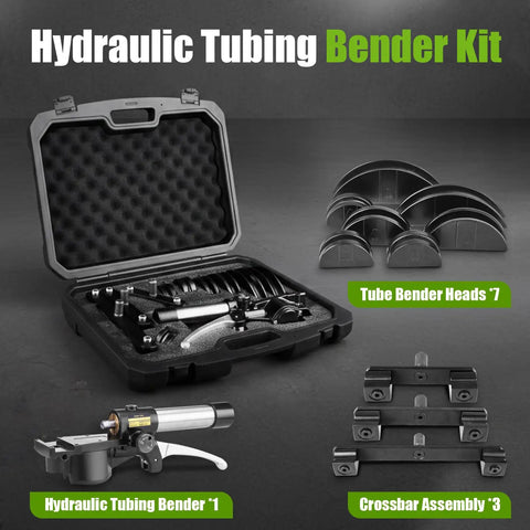 Super Stars Hydraulic Tubing Pipe Bender Kit 1/4 Inch To 7/8 Inches with aluminum dies and hydraulic bender for HVAC repair.