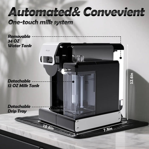 Game Changing Espresso Machine With Automatic Milk Frother And Capsule Coffee Maker Delivers Big Time Flavor Silky Smooth Foam Zero Drama Quick Cleanup And Straight Up Coffee Joy For Your Kitchen with removable water tank and milk tank.