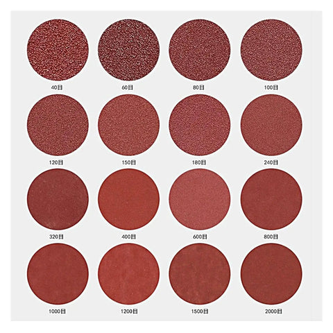 Get This Top Notch 5 Inch Sanding Disc Set For Smooth Finishings And Professional Results With Grit Ranging From 40 All The Way To 2000 For Any Project, displaying various grit sandpaper discs.