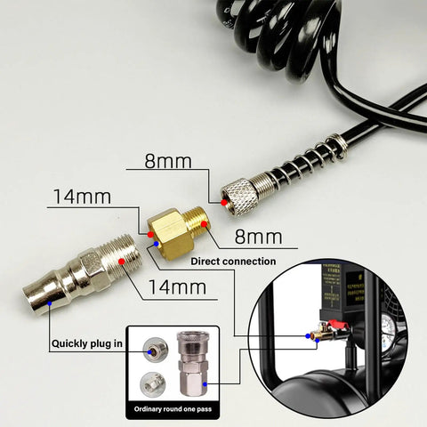 Heavy Duty Air Compressor Hose With 1 4 Inch Quick Release Couplers No Kink Nonsense Tubing showing connectors and sizing details.