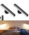 Wireless Rechargeable Wall Sconces Featuring 7500mAh Battery Power, set of 2, adjustable RGB lighting for cozy bedroom decor.