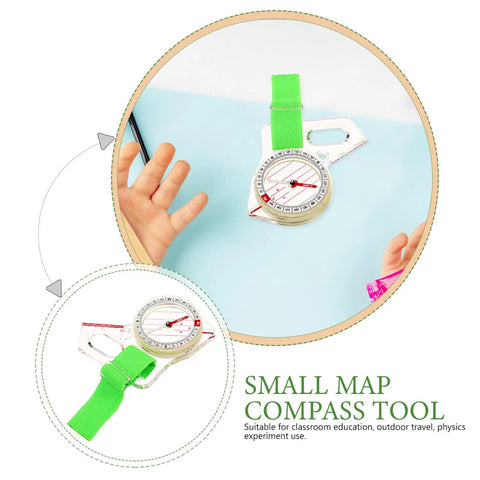 Thumb Type Finger Compass For Outdoor Travel Essential Directional Navigator Portable Acrylic Map Tool With Strap displayed on hand