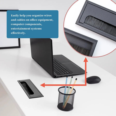 Rectangular Cable Grommet For Desk Wire Management Metal Hole Cover Aluminum Alloy Rust Proof Black 160mm By 80mm Total Size 160mm By 80mm Mounting Size 150mm By 70mm By 23mm Pack Of 2 installed in desk