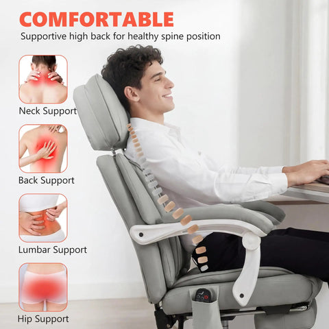 Massage Office Chair With Lumbar Heat For All Day Back Relief, ergonomic design with headrest in light gray