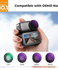 ND CPL Filter Kit for DJI Osmo Nano Vlog Ready Camera 4 Pack With ND8 ND16 ND32 And CPL Polarizer shown with filters and camera