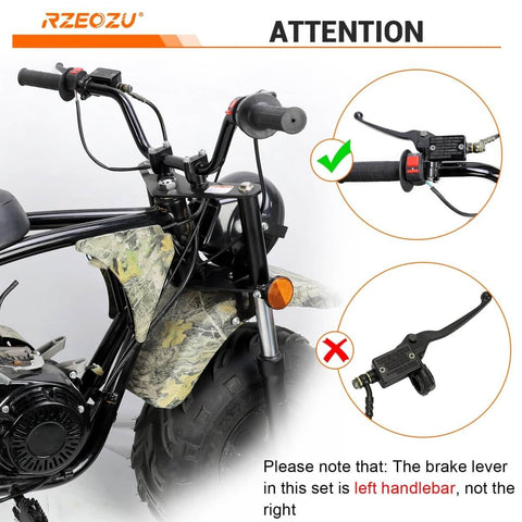 Mini Bike Rear Hydraulic Disc Brake Kit With Seven Eighths Inch Left Master Cylinder And Sixty Seven Inch Hose Fits Coleman RT200 RB200 B200R B200V B200C B200 Mega Moto B212 200cc Minibikes Upgrade Your Braking Performance, left handlebar view