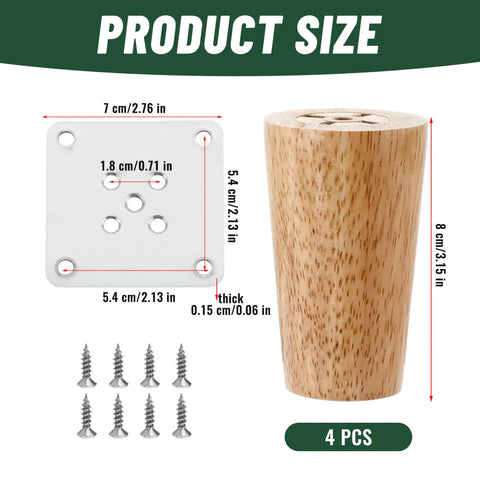 4 Piece Beefy Heavy Duty Load Bearing Round Cylinder Wooden Cabinet Legs Set With Mounting Plates And Screws, 3.15 Inch Height