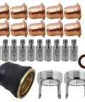 IPT40 Plasma Cutter Consumables Kit for YESWELDER Cut 55DS Pro and 65DS includes electrodes, nozzles, shield cups, and tips.