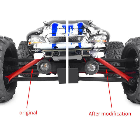 Hard Steel CVD Drive Shafts Set For One Sixteenth TRX E Revo Summit RC showing before and after front axle modification