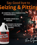 Multipurpose Metal Cutting Fluid For Drilling, Tapping, And Milling, Dope Cutting Oil For Stainless Steel, Titanium, And All Metals, Made In USA, 1 Gallon, Low Foaming Lubrication For Smooth Tool Life displayed with sparks from metal cutting