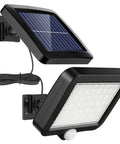 Go To Outdoor Solar Wall Light With Motion Sensor No Fuss 56 LED IP54 Waterproof 110 Degree Wide Lighting Blue Color 16 Ft Cable Garden Patio Security Light for Dark Nights, showing solar panel and LED lights.