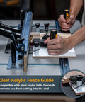 Person using Pro Grade Rail Coping Sled For Router Tables And Jigs, Delivers Precise Cabinet Door Joints And Drawer Front Cuts