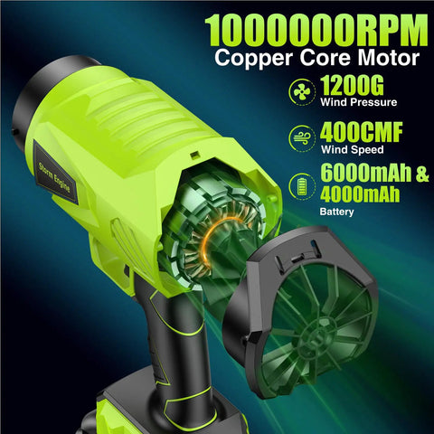 Cordless Leaf Blower With Battery And Charger 1,000,000 RPM Turbo Motor Beast Power Ultra Lightweight Handheld Blower Green