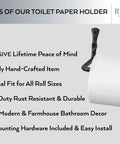 Image showing a Handcrafted Wrought Iron Toilet Paper Holder In Black Matte, Wall Mount Bar For Modern Farmhouse Bathroom Decor.