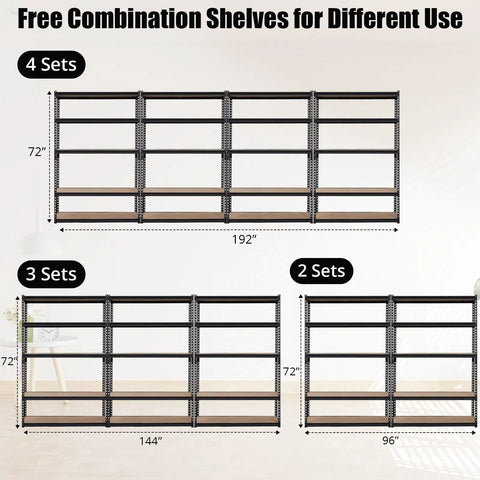 Heavy Duty Metal Storage Shelves 48 x 24 x 72 In Five Tier Adjustable Rack For Garage, Kitchen And Warehouse Ultra Sturdy Versatile Shelving Unit That Grows With Your Stuff, 4 sets